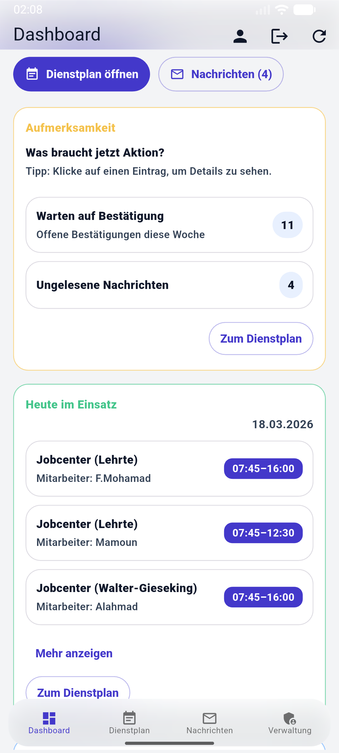 SafeTec24 App auf Android mit Dashboard-Ansicht