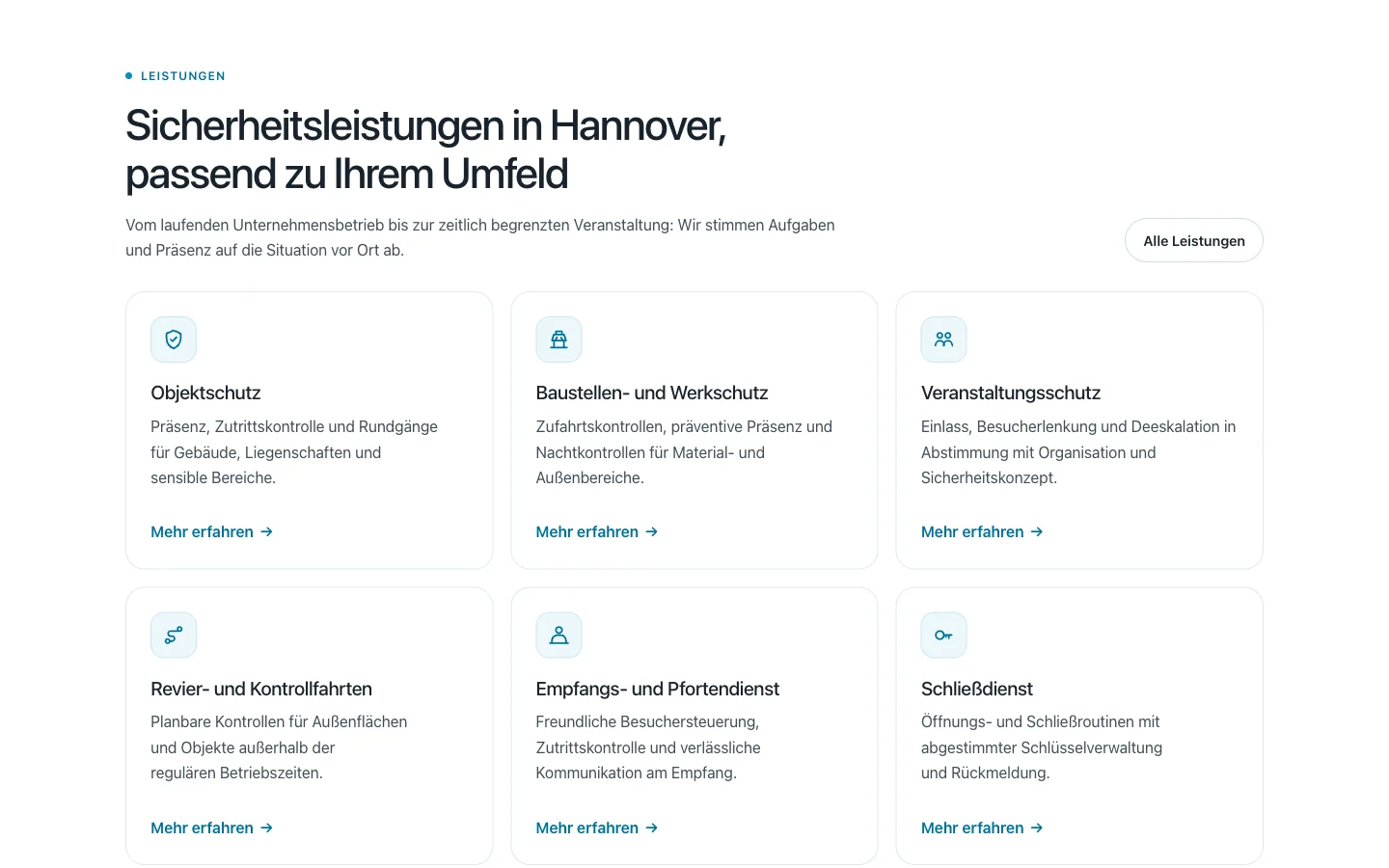 Aktuelle Leistungsübersicht der SafeTec24 Website