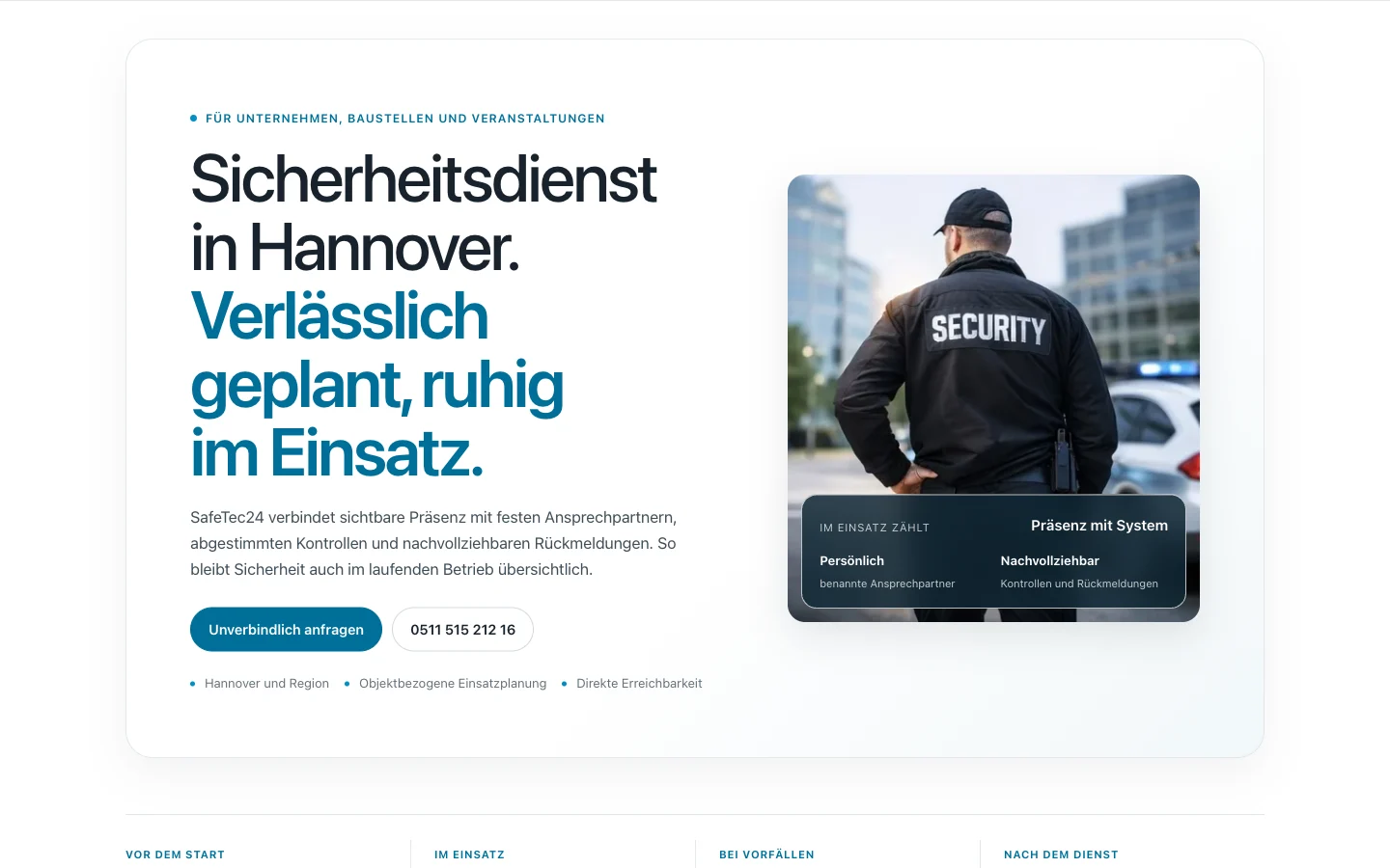 Aktueller Hero-Bereich der SafeTec24 Website